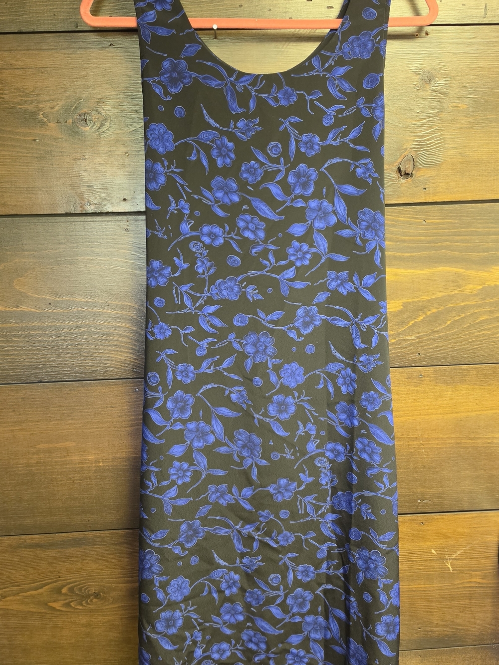 Vintage 90s Y2K Blue Floral Sleeveless Midi Baby Doll Dress Black & Blue Size 6